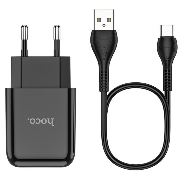 Incarcator Retea  Hoco N2  USB A 2A 10W + cablu USB A la USB C -  NEGRU [2]