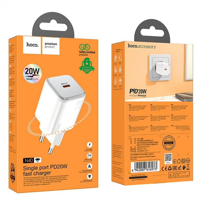 Incarcator Retea Hoco USB C QC PD 20W N40 - ALB [1]