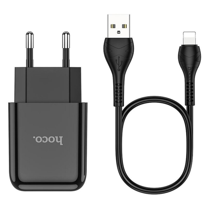 Incarcator Retea  Hoco N2  USB A 2A 10W + cablu USB A la Lightning - ALB [2]
