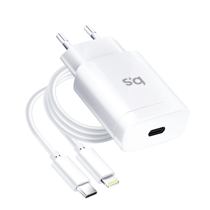 Încărcător Retea Blue Star USB C QC3.0 PD 3A 18W + cablu USB C la Lightning TFK-TC-1099C - ALB [2]