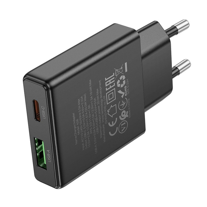 Încărcător Retea Hoco Slim USB-A + USB-C QC3.0 PD 3A 20W N38 - NEGRU [4]