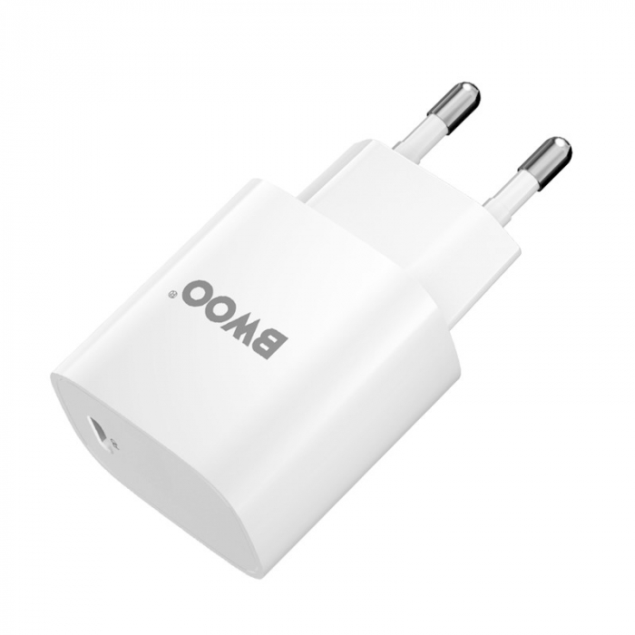 Incarcator Retea BWOO USB C 20W + Cablu Type C - Type C - ALB [4]