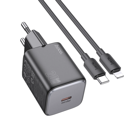Incarcator Retea  Hoco N40 USB-C QC/PD 20 W cu cablu USB-C – Lightning - Negru IPHONE [1]