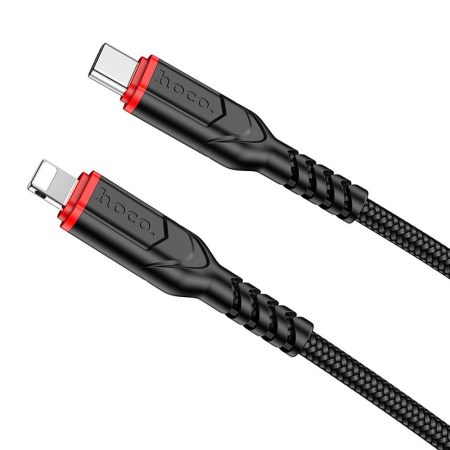 Cablu IPHONE - Cablu cu Invelis Textil HOCO Tip C la Lightning X59 3A 20W 1 M - NEGRU cablu iphone