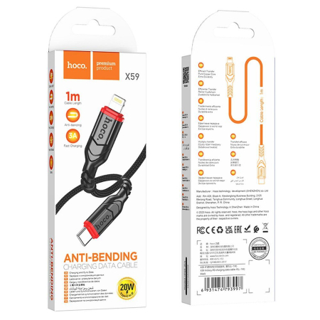 Cablu cu Invelis Textil HOCO Tip C la Lightning X59 3A 20W 1 M - NEGRU cablu iphone [1]