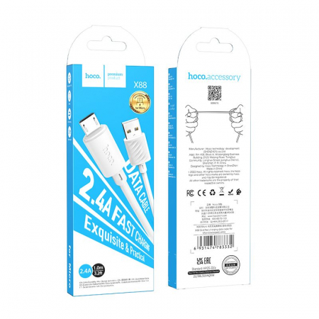Cablu Micro-USB - Cablu date si incarcare HOCO  USB A la Micro USB  2.4A 1 m - ALB