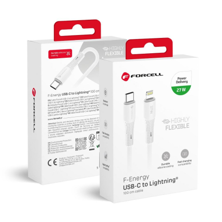 Cabluri de Date si Casti - Cablu Forcell USB C la Lightning PD 3A 27W 1 m - alb