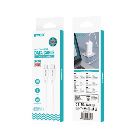 Cabluri de Date si Casti - Cablu BWOO Tip C la Tip C PD 60W 1m - ALB