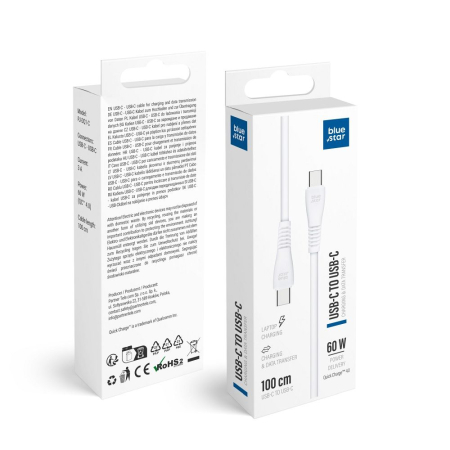Cabluri de Date si Casti - Cablu USB C la USB C Blue Star 3A 60W QC4.0 1 m PJ-DQ1-C - ALB