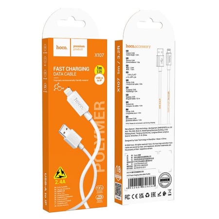 Cabluri de Date si Casti - Cablu USB A la Lightning Hoco 2.4A 1m X107 - ALB