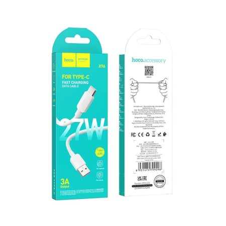 Cablu TIP-C - Cablu USB A la Usb C 2.4 A 27w  Hoco 1m X96 - ALB