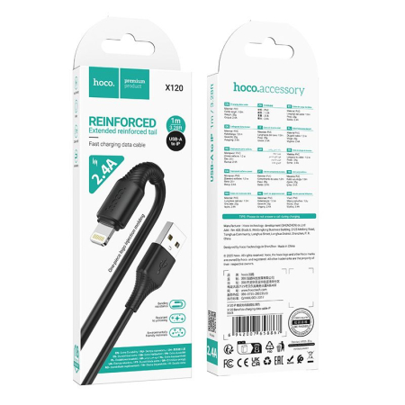 Cabluri de Date si Casti - Cablu USB A la Lightning Hoco 2,4A 1 m X120 - NEGRU