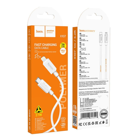 Cablu USB C la Lightning Hoco 27W 1m X107 - ALB