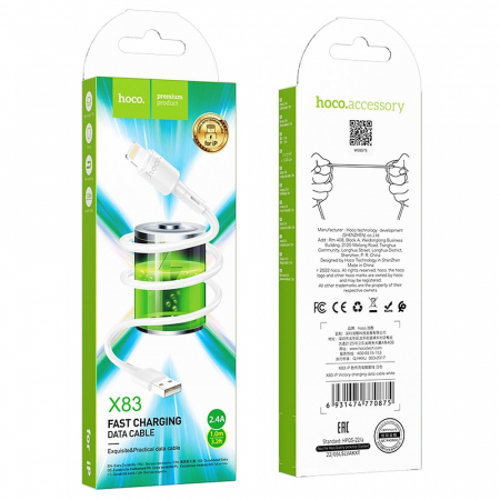 Cabluri de Date si Casti - Cablu USB A la Lightning 2.4A Hoco 1m X83 - ALB