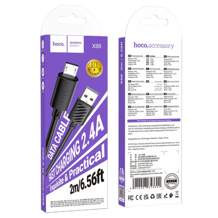 Cablu Micro-USB - Cablu USB A la Micro USB Hoco 2.4A 2m X88 - NEGRU samsung