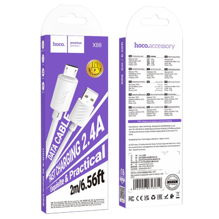 Cabluri de Date si Casti - Cablu USB A la Micro USB Hoco 2.4A 2m X88 - NEGRU samsung