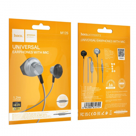 Casti Handsfree - Căști cu fir HOCO HOCO cu mufă Jack 3.5 mm și microfon M125 - GRI