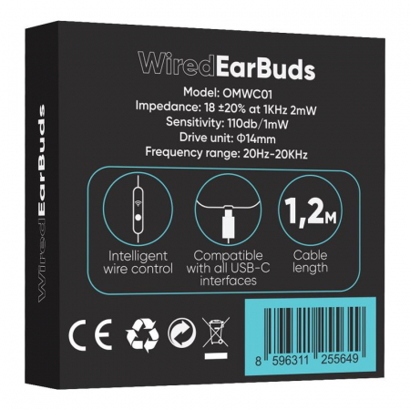 Căști cu fir OBAL:ME  mufă USB-C cu microfon - NEGRU [1]