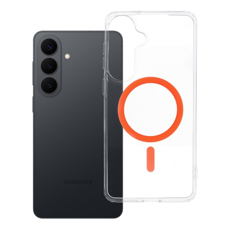 Huse SAMSUNG - Husa Silicon Drop Glue Colorful Compatibil MagSafe pentru SAMSUNG S26 PLUS / S947 - Transparent cu Inel portocaliu