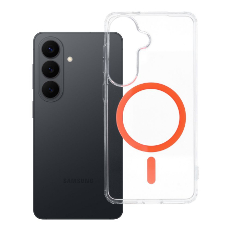 Huse SAMSUNG - Husa Silicon Drop Glue Colorful Compatibil MagSafe pentru SAMSUNG S26 / S942 - Transparent cu Inel portocaliu