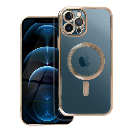 Huse IPHONE - Husa Silicon Electro Mag Cover COMPATIBIL cu IPHONE 12 Pro MAX - TRANSPARENT / GOLD