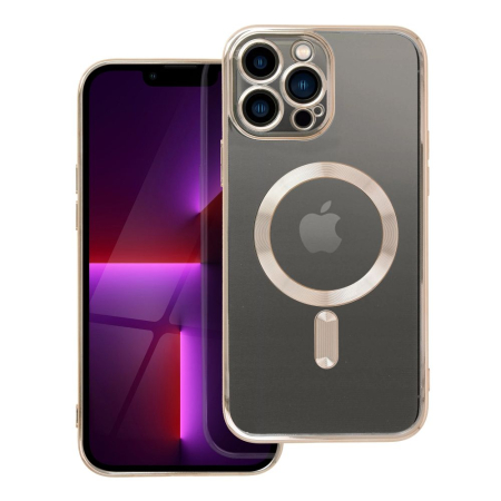 Huse Telefoane - Husa Silicon Electro Mag Cover COMPATIBIL cu IPHONE 13 Pro MAX - TRANSPARENT / GOLD