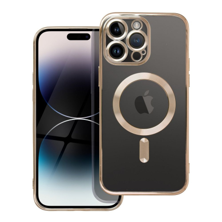 Huse IPHONE - Husa Silicon Electro Mag Cover COMPATIBIL cu IPHONE 14 Pro - TRANSPARENT / GOLD