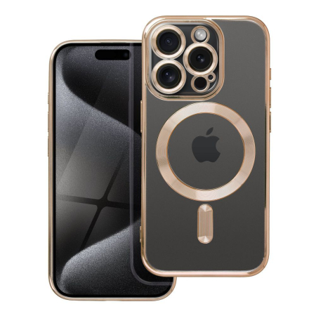 Huse IPHONE - Husa Silicon Electro Mag Cover COMPATIBIL cu IPHONE 15 Pro Max - TRANSPARENT / GOLD
