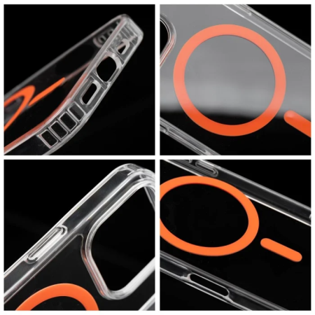 Husa Silicon Drop Glue Colorful Compatibil MagSafe pentru SAMSUNG S25 / S931 - Transparent cu Inel portocaliu [1]