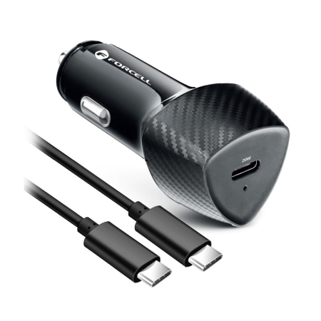 Incarcator auto Forcell USB C QC3.0 PD 3A 20W + cablu USB C la USB C - Negru [1]