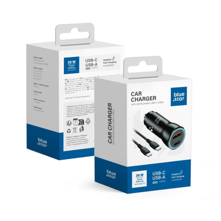 Incarcator Auto  BLUE STAR 3A 30W Tip C + USB A + Cablu Tip C la Tip C PD QC3.0 AFC PPS - NEGRU [0]
