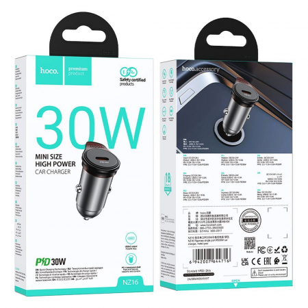 Incarcatoare Priza - Încărcător AUTO HOCO Tip C PD QC 30W NZ16  - GRI INCHIS