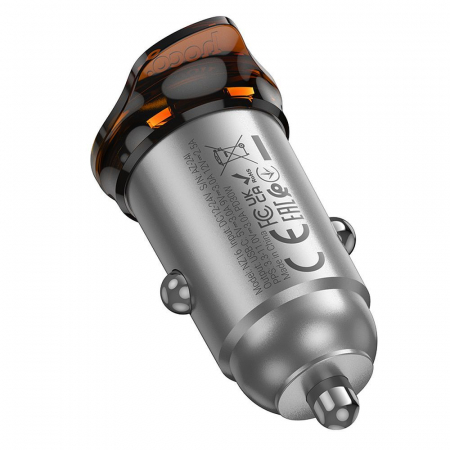 Încărcător AUTO HOCO Tip C PD QC 30W NZ16  - GRI INCHIS [3]