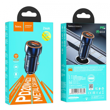 Incarcatoare TIP-C - Incarcator auto HOCO USB A + USB C QC3.0 PD 20W Z46A - ALBASTRU