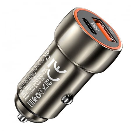 Incarcator auto HOCO USB A + USB C QC3.0 PD 20W Z46A - Gri [1]
