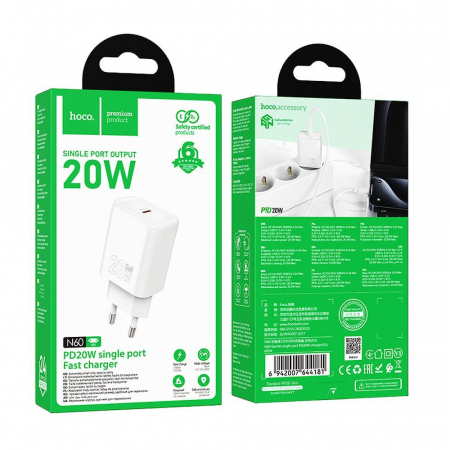 Incarcatoare Priza - Încărcător de Priza Hoco USB C QC PD 20W N60 - ALB