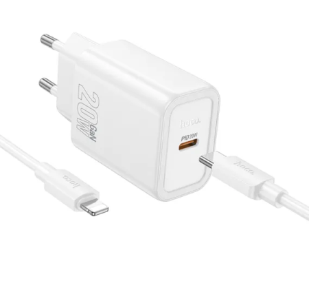 Incarcator de Priza HOCO USB C + cablu Tip C la Lightning PD QC3.0 3A 20W N60  - NEGRU [1]