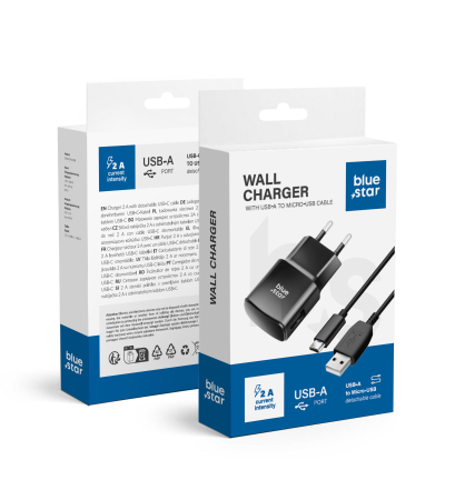 Incarcatoare Micro-USB - INCARCATOR de retea BLUE STAR LITE 2A 10W cu Cablu Micro USB - NEGRU