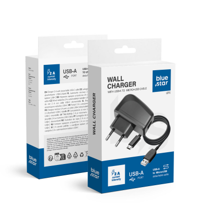 Incarcatoare Micro-USB - INCARCATOR de retea BLUE STAR LITE 2A 10W cu Cablu Micro USB - NEGRU