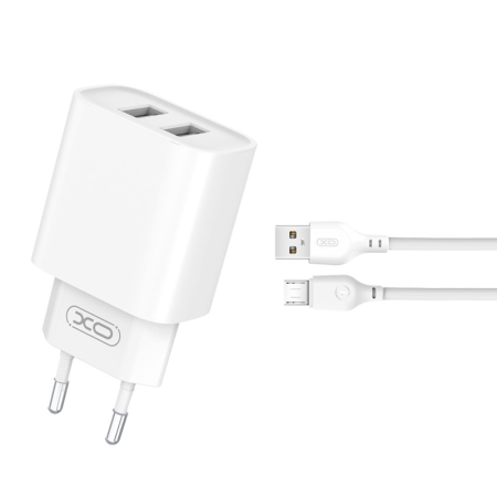 Incarcator de Retea XO CE02C 2x USB 2,1A cu cablu micro USB - ALB [1]