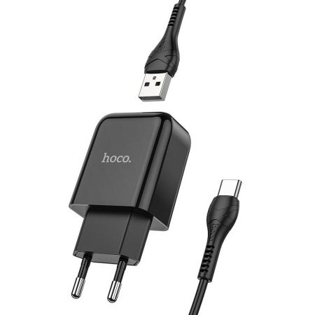 Incarcator Retea  Hoco N2  USB A 2A 10W + cablu USB A la USB C -  NEGRU [2]