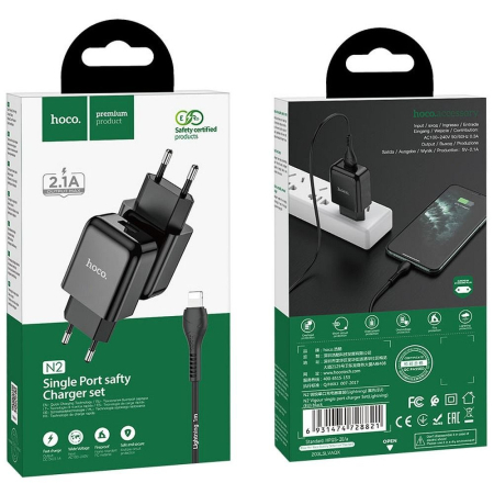 Incarcatoare - Incarcator Retea  Hoco N2  USB A 2A 10W + cablu USB A la Lightning - ALB