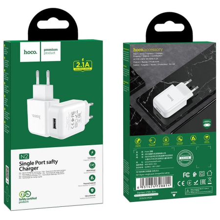 Incarcatoare Micro-USB - Încărcător Retea Hoco USB A 2.1A N2 - ALB