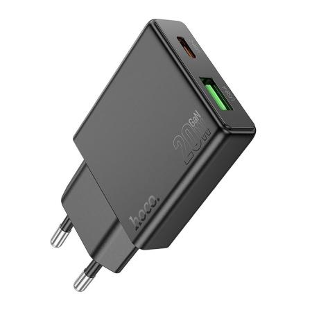 Încărcător Retea Hoco Slim USB-A + USB-C QC3.0 PD 3A 20W N38 - NEGRU [2]