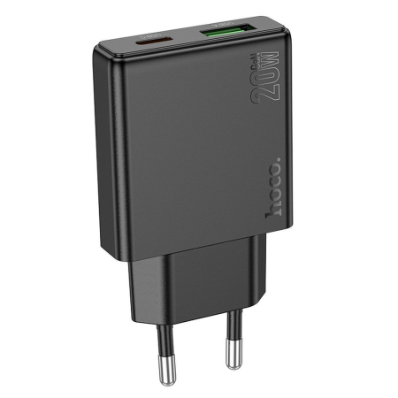 Încărcător Retea Hoco Slim USB-A + USB-C QC3.0 PD 3A 20W N38 - NEGRU [1]