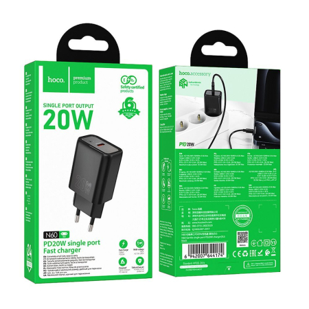 Incarcatoare TIP-C - Încărcător de Priza Hoco USB C QC PD 20W N60 - NEGRU
