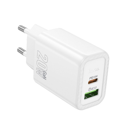 Incarcatoare Priza - Încărcător Retea Hoco USB A + USB C QC3.0 PD 3A 20W N61 - Alb samsung iphone xiaomi motorola