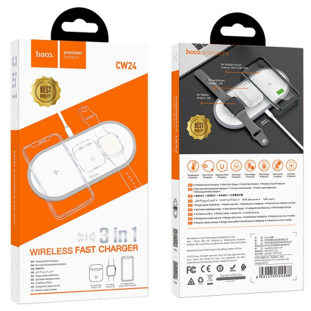 Incarcatoare Wireless - Incarcator Wireless Hoco 3 în 1 Qi 2A 10W - Alb