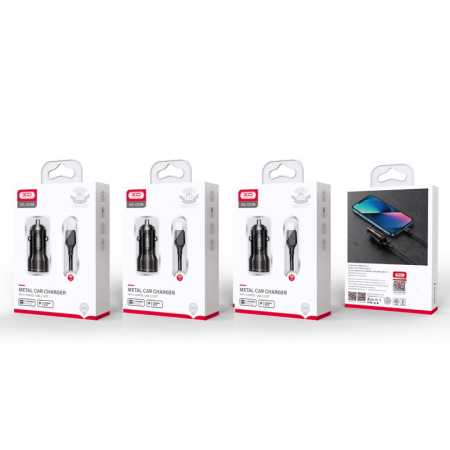 Incarcatoare TIP-C - INCARCATOR AUTO XO CC48 2x USB 2,4A cu cablu USB A la USB-C - NEGRU