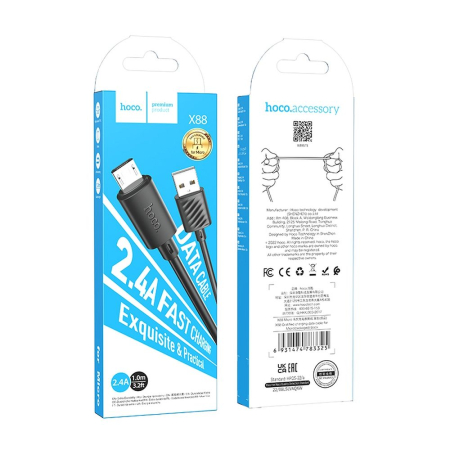 Cablu Micro-USB - Cablu USB A la Micro USB Hoco 2.4A 1m X88 - NEGRU